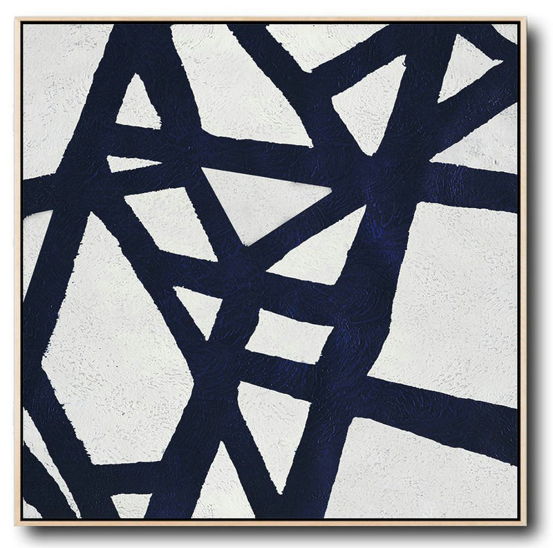 Buy Large Canvas Art Online - Hand Painted Navy Minimalist Painting On Canvas,Modern Art Abstract Painting #K6P9
